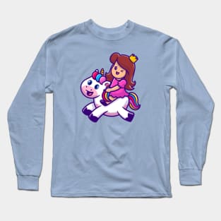 Cute Princess With Unicorn Cartoon Vector Icon Illustration Long Sleeve T-Shirt